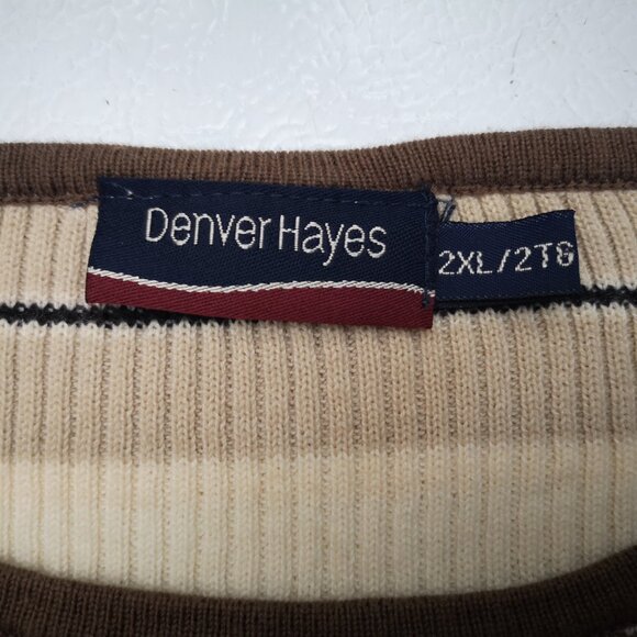 Denver Hayes Ladies Size 2XL Cream Tan Red Brown & Black Striped Sweater - Picture 3 of 9